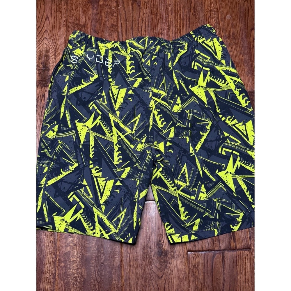 Spyder Boys Neon Yellow Grey Geometric Board Shorts‎ Swim Trunks Size L 14/16